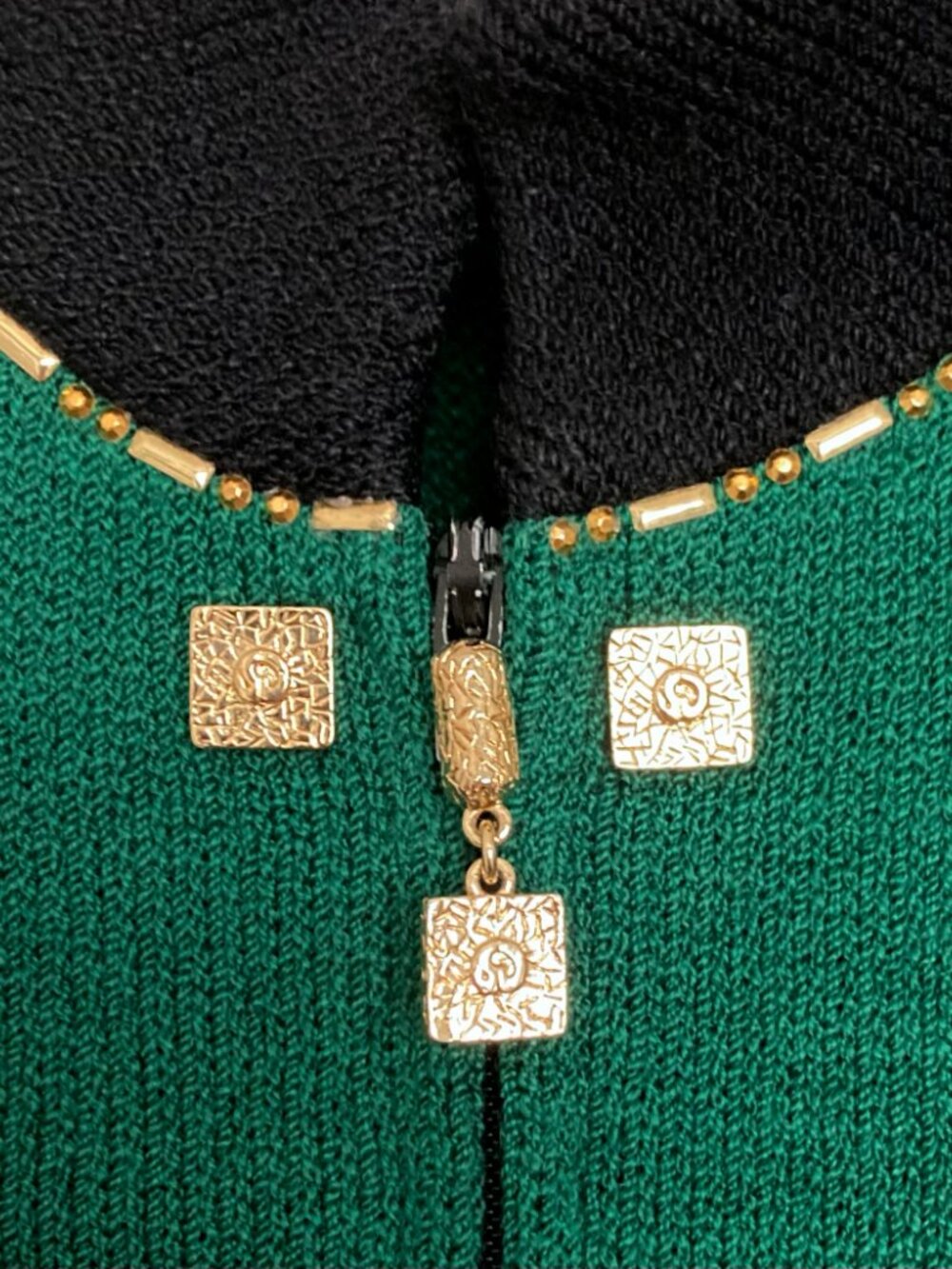 St John Collection by Marie Gray Mock Neck Santana Knit Jacket Size 6 Green - Picture 5 of 10